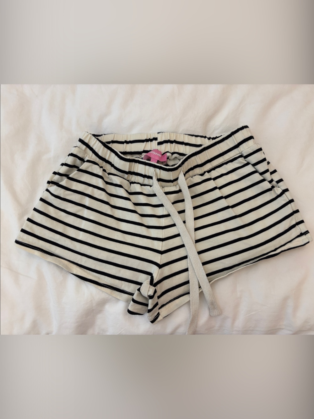 Edikted Striped Casual Drawstring Shorts - Black & Cream